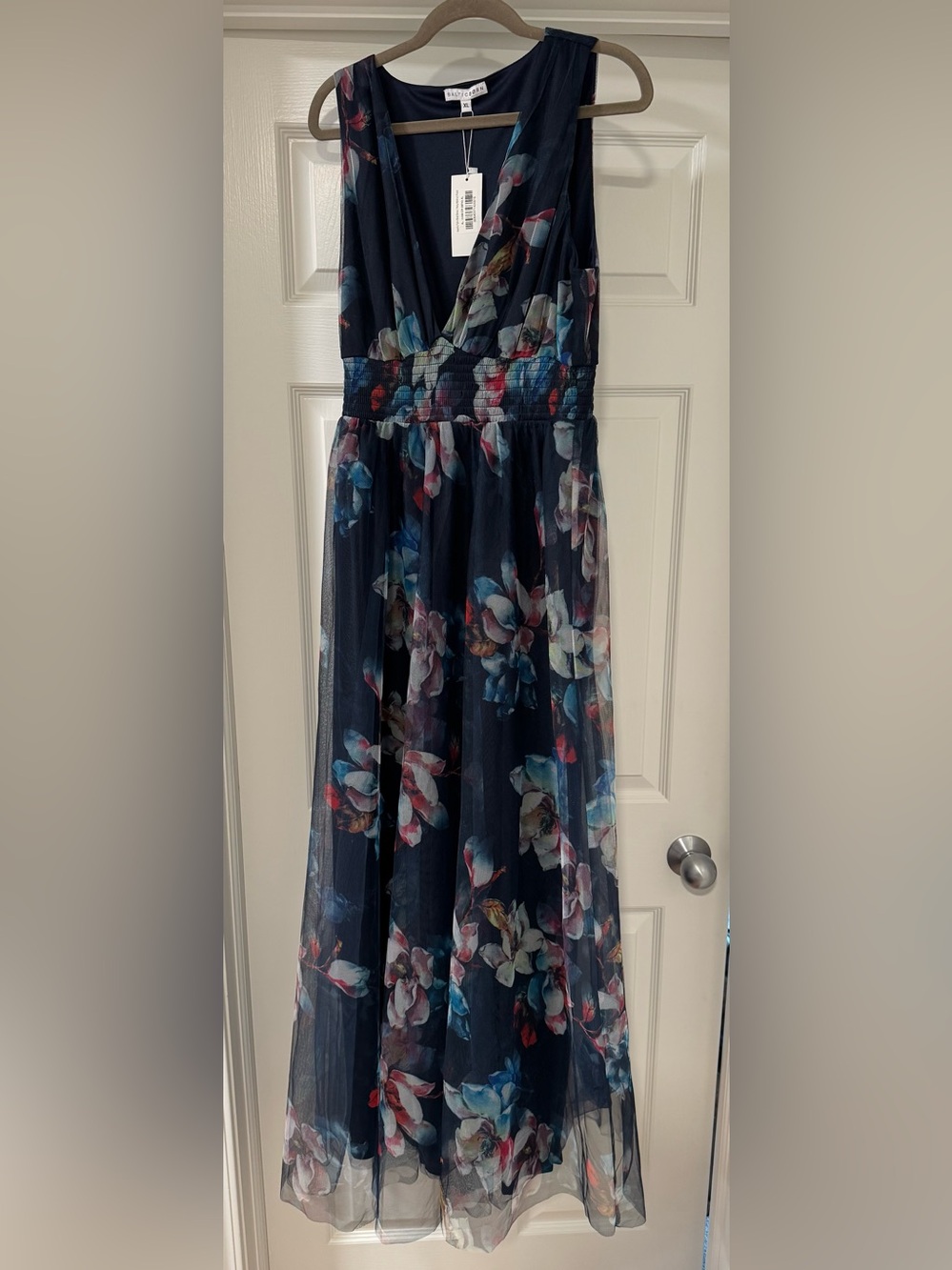 Baltic Born Navy Floral Chiffon Maxi Dress